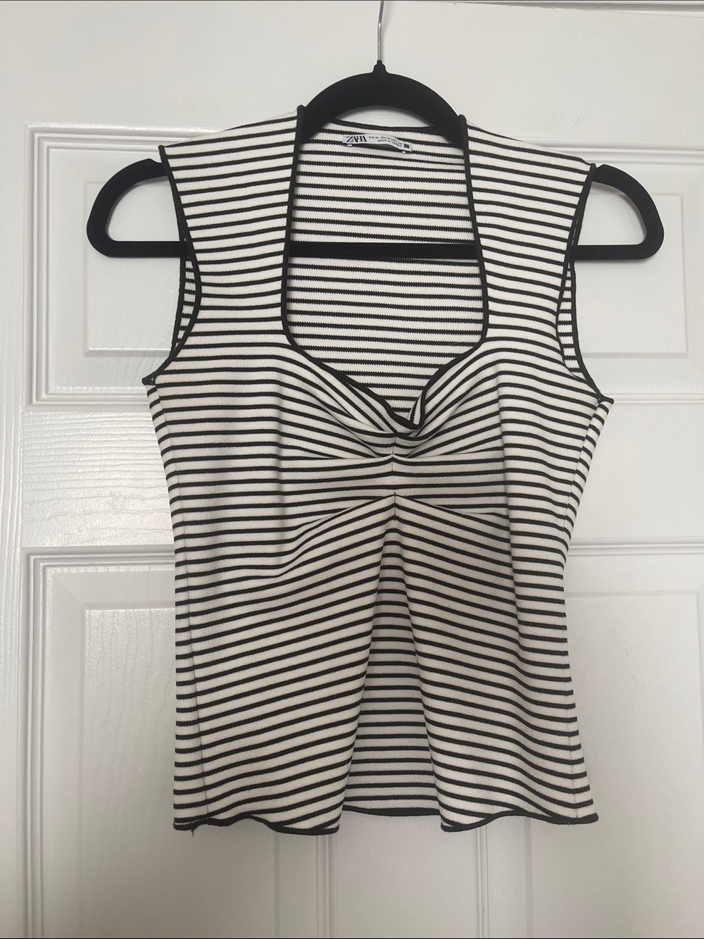 ZARA Black and White Striped Twist-Front Tank Top